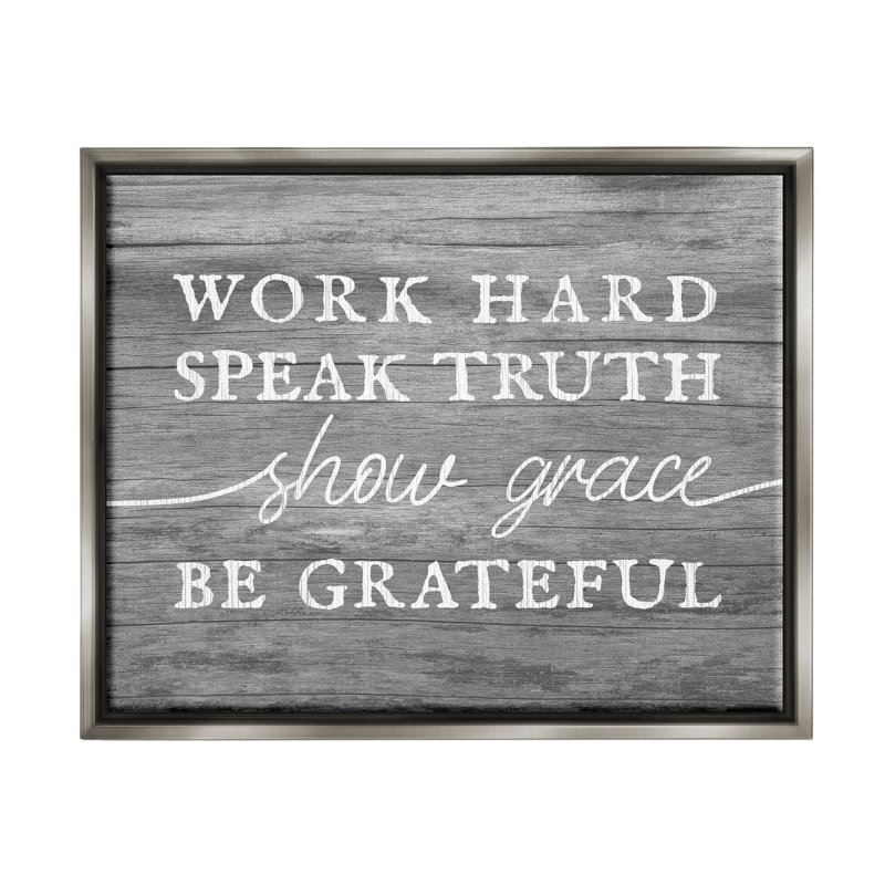Be Be Grateful, H 17 po x l 21 po x P 1,7 po, Cadre flottant gris lustré