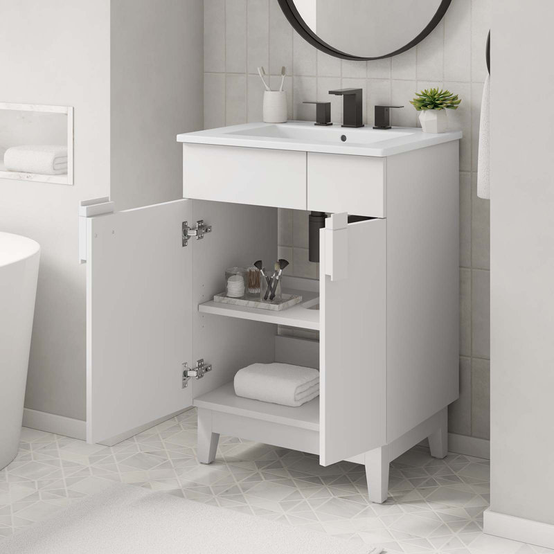 Modway Miles 23'' Free Standing Single Bathroom Vanity with Ceramic Top, White