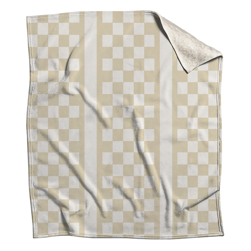 Beige Checkered Grid Blankets, 60in W x 80in H