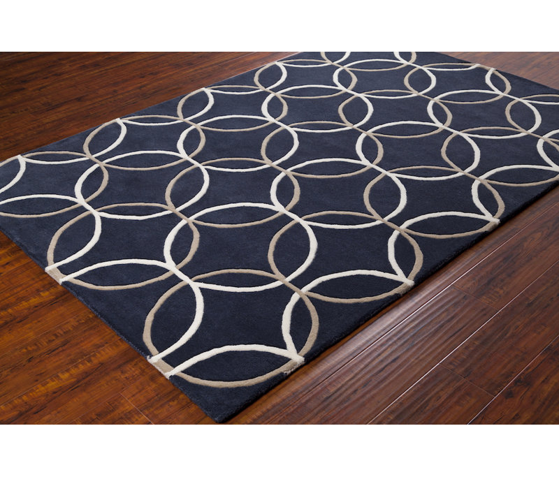 Tapis bleu clair, beige et blanc en laine touffeté à la main Cloral, 5 pi x 7 pi 6 po