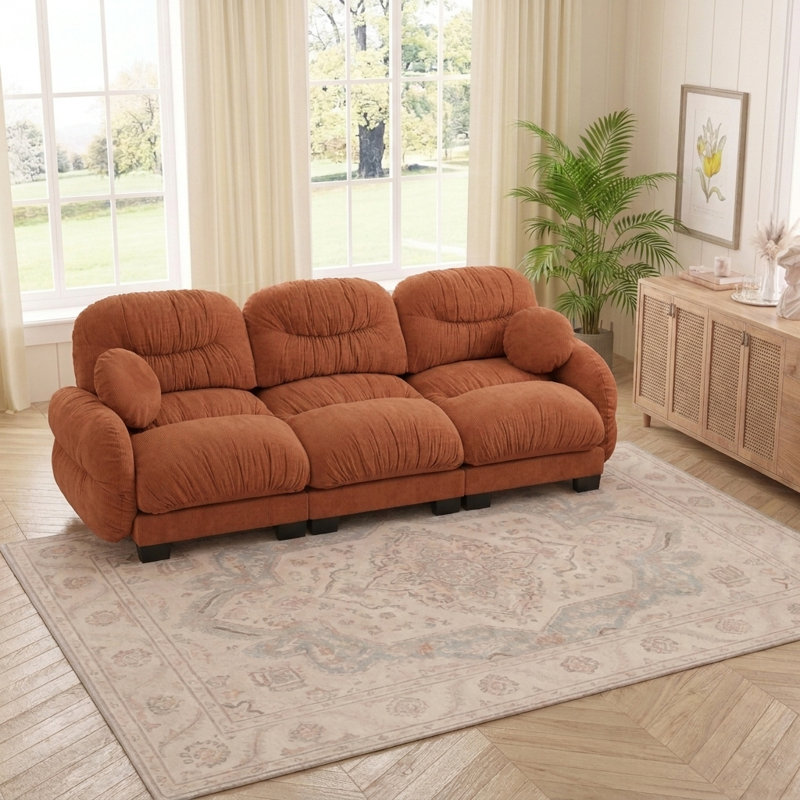 Canapé moderne rembourré avec coussins décoratifs pour salon, petit espace, sans compression, Orange