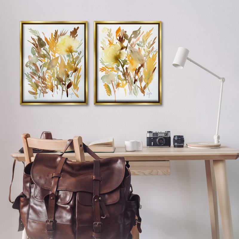 «Country Wheat Abstracti» par Alexandria Gilbert Kincaid, 2 pièces sur toile, Or, H 31 po x l 25 po