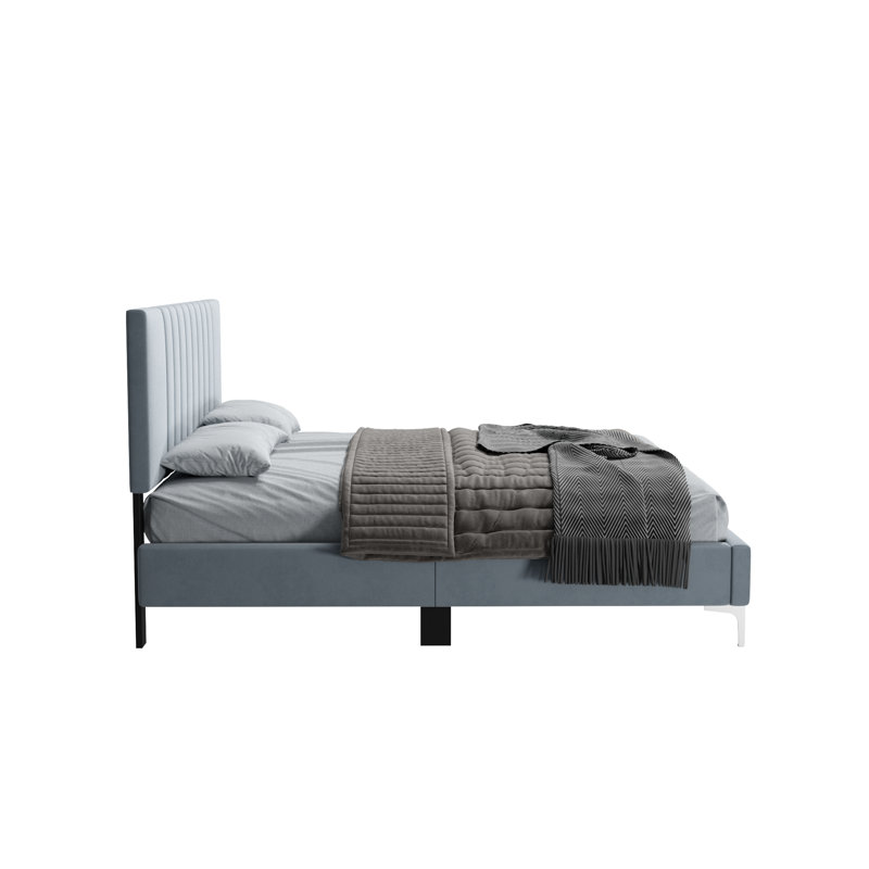 Lit en velours Scandia., Grand, Gris, Argent
