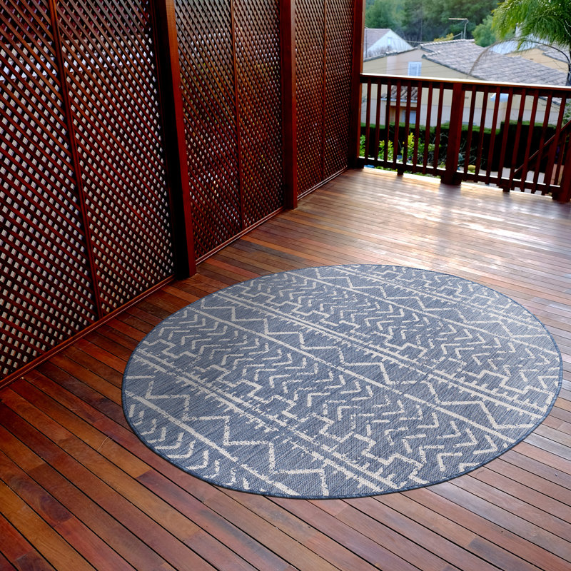 Tapis intérieur / extérieur bleu Waikiki, Rond 6 pi 7 po