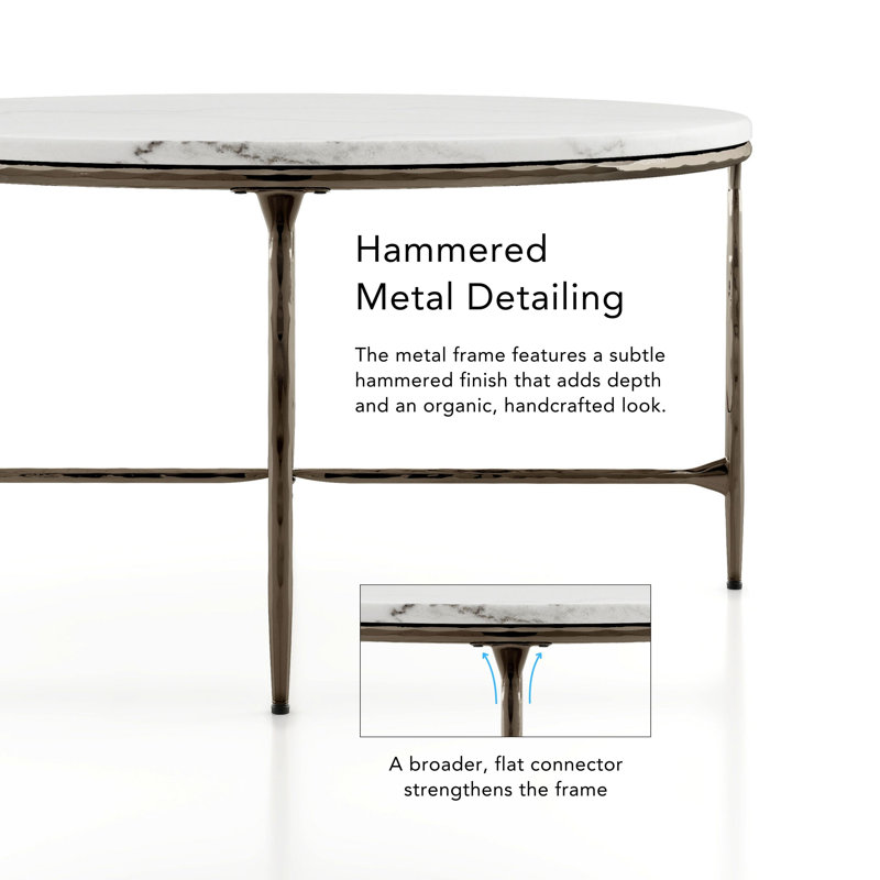 Table basse ronde en marbre véritable de 35 po avec support en X martelé Aureum
