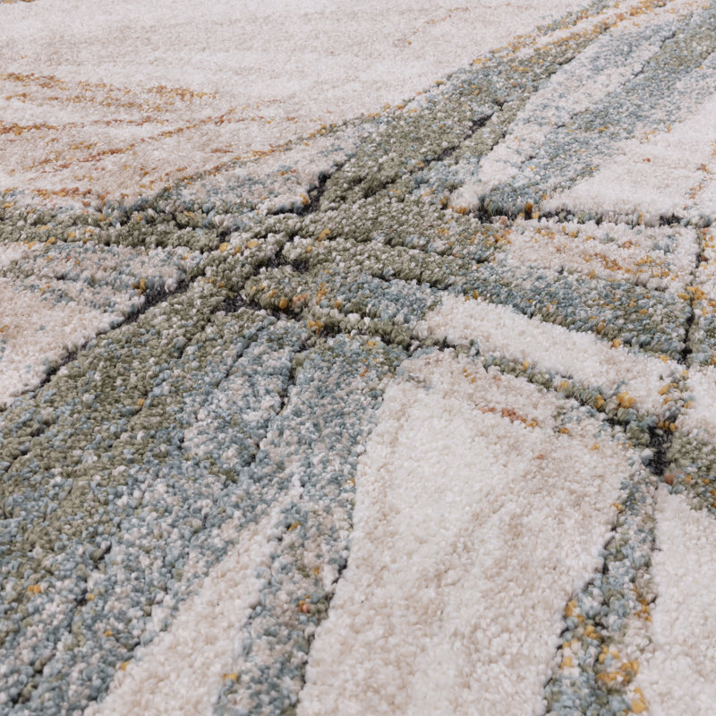Decara Illusion Abstract High-Low Blue/Beige Area Rug, Rectangle 80 x 150 cm