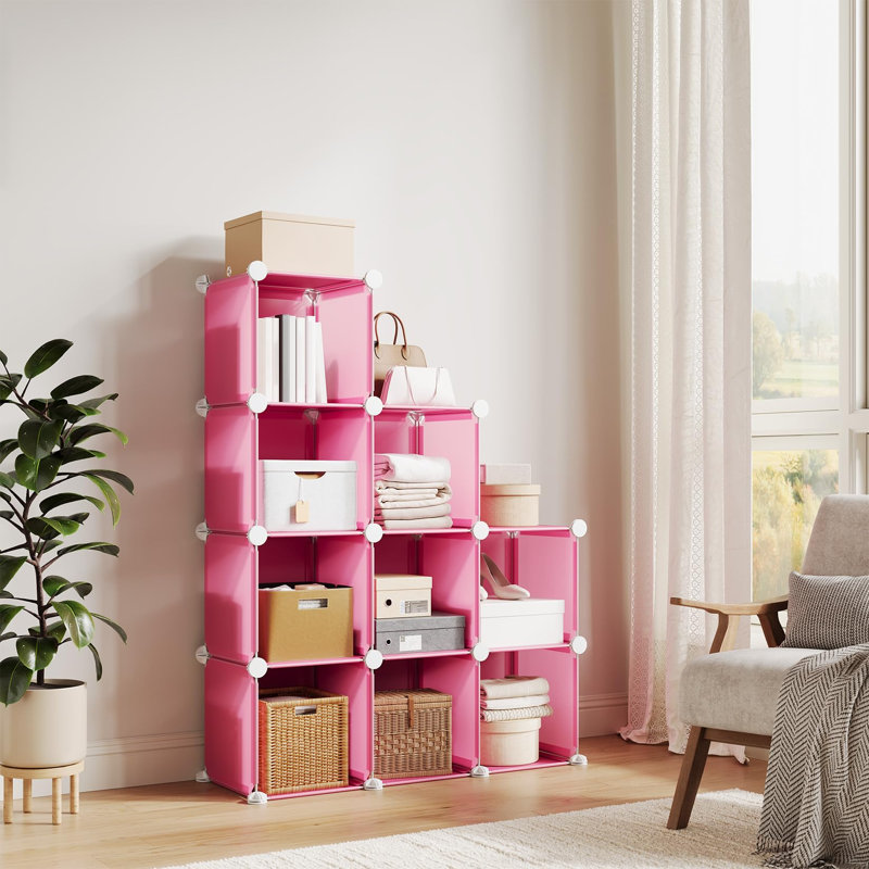 9 Cube Pink Storage Organizer DIY Stackable Closet Shelves for Bedroom Living Room Office Clothes Rack 37x12x49 Inches