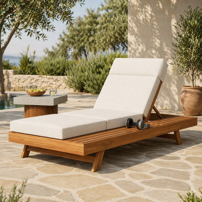 Lounge Chaise With Headrest, Acacia Wood(Set Of 1)