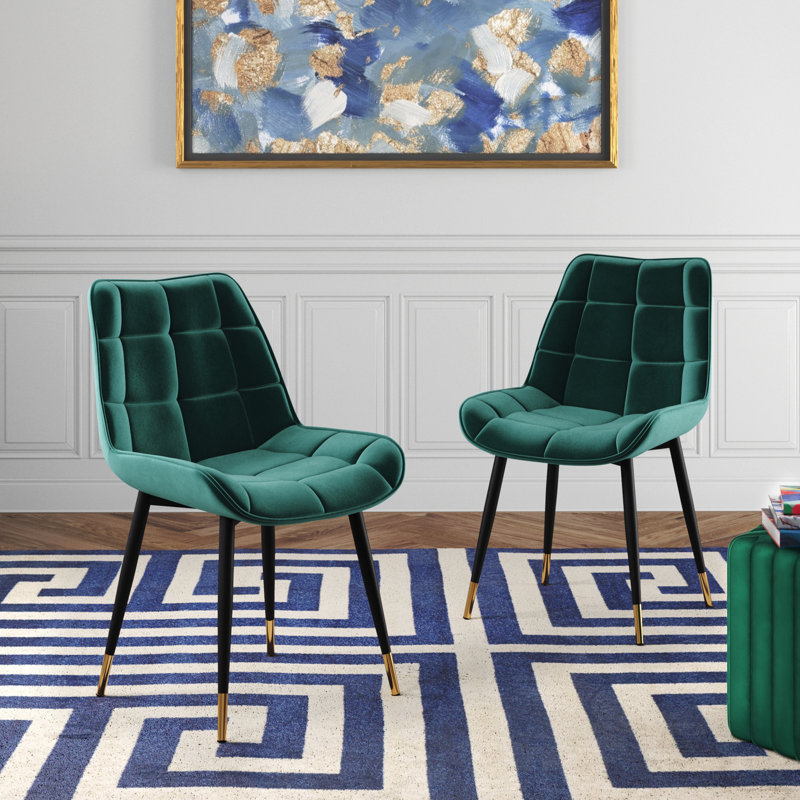 Aave 49cm H Velvet Upholstered Metal Side Chair in Green, Green
