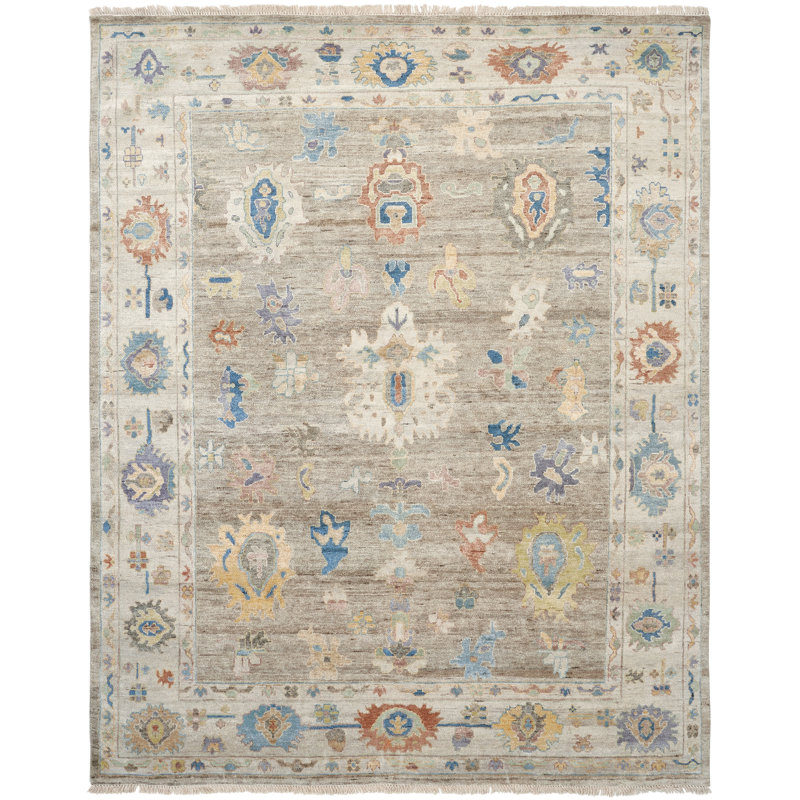 Tapis noué à la main taupe Colorburst Stone Oushak, Rectangulaire 8 pi x 10 pi