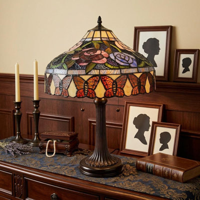 Lampe de table chandelier 23 po en métal brun foncé avec abat-jour rouge et noir 23 po