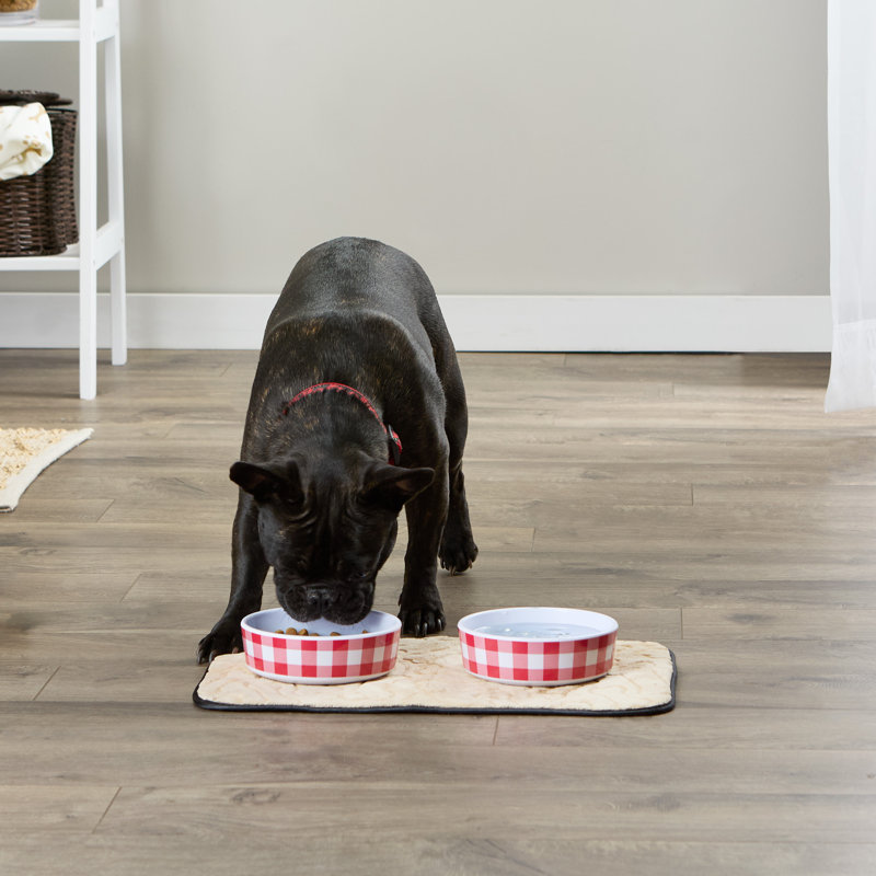 Bol pour nourriture pour chien et chat anti-dérapant Bone Dry Gingham, 2 tasses, Red