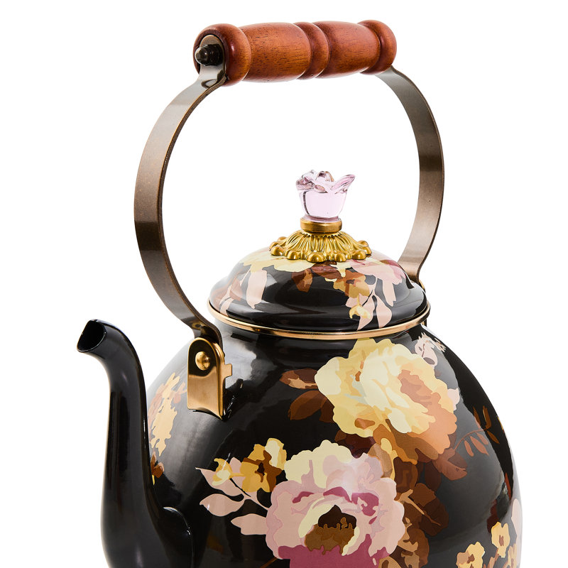 Wild Rose 3 Quart Tea Kettle, Brown