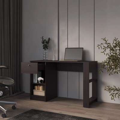 Bureau d'ordinateur avec 1 tiroir et rangement ouvert
