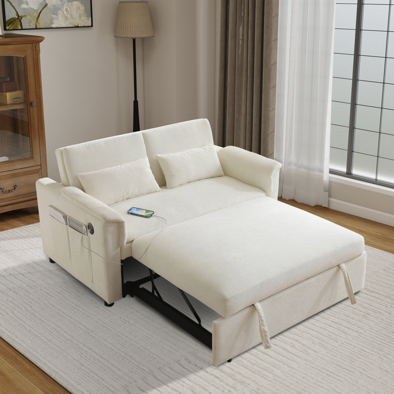 55'' Upholstered Sleeper Sofa, Beige