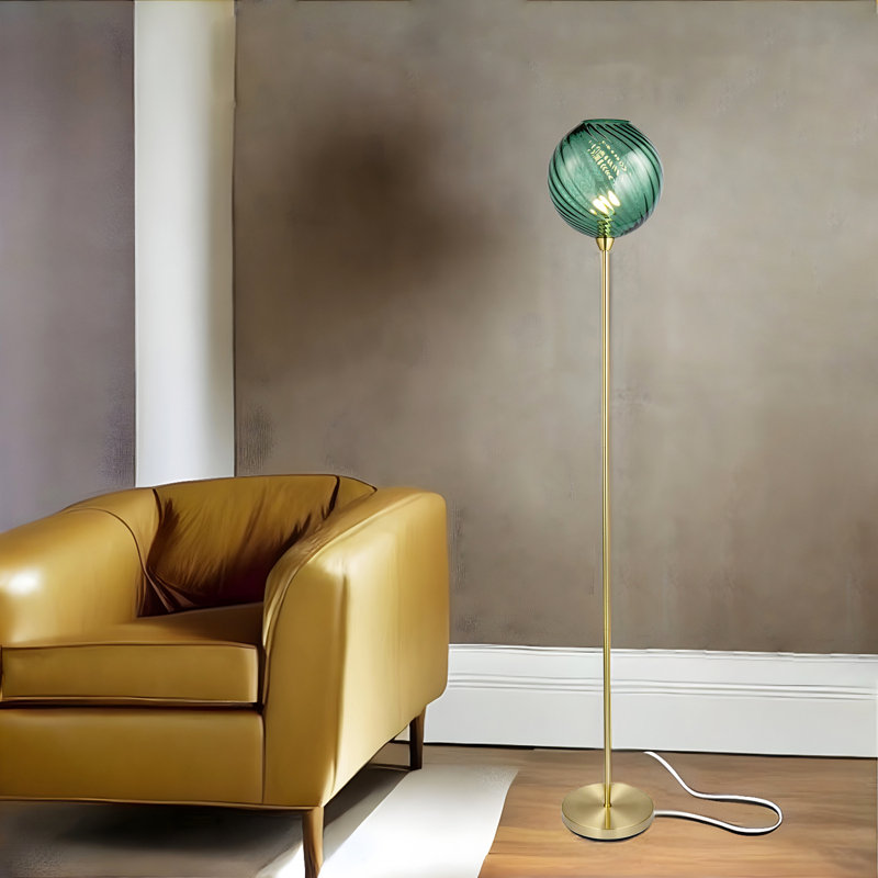 Alingtons Designer Chic Floor Lamp with Brushed Base and Glass Shade, Green