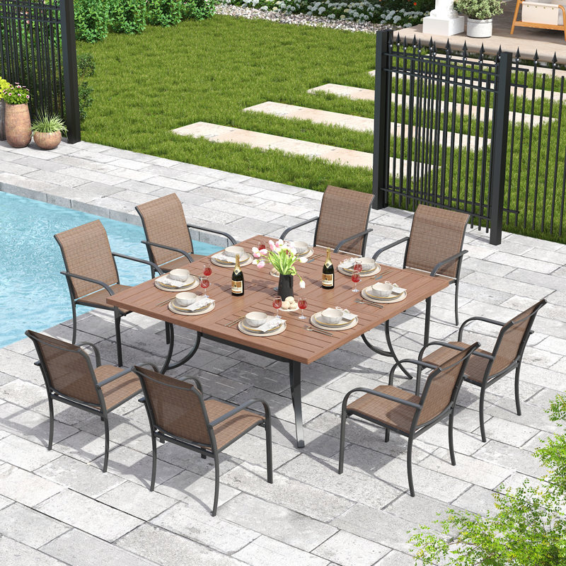 8-Person Square Outdoor Patio Dining Set With Stackable Chairs, Brown/Black/Walnut