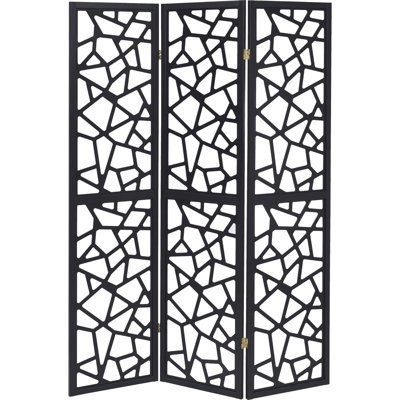 3 Black Folding Divider With Artistic Mosaic Design For Space Screen In Detailed Cut