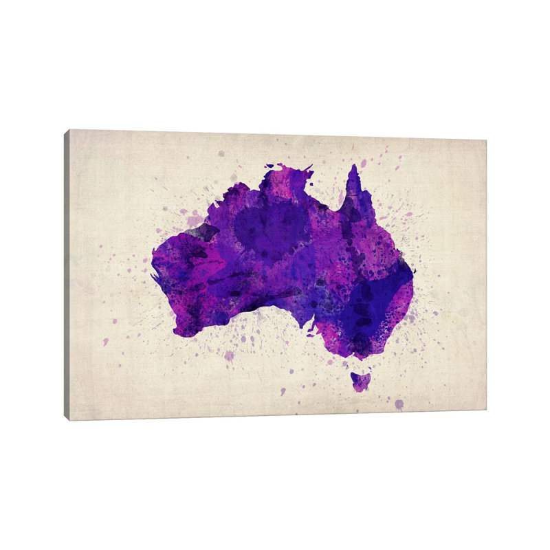 Map Of Australia (Purple) Paint Splashes by Michael Tompsett - Wrapped Canvas Print, 66.04 cm H x 45.72 cm W x 3.175 cm D