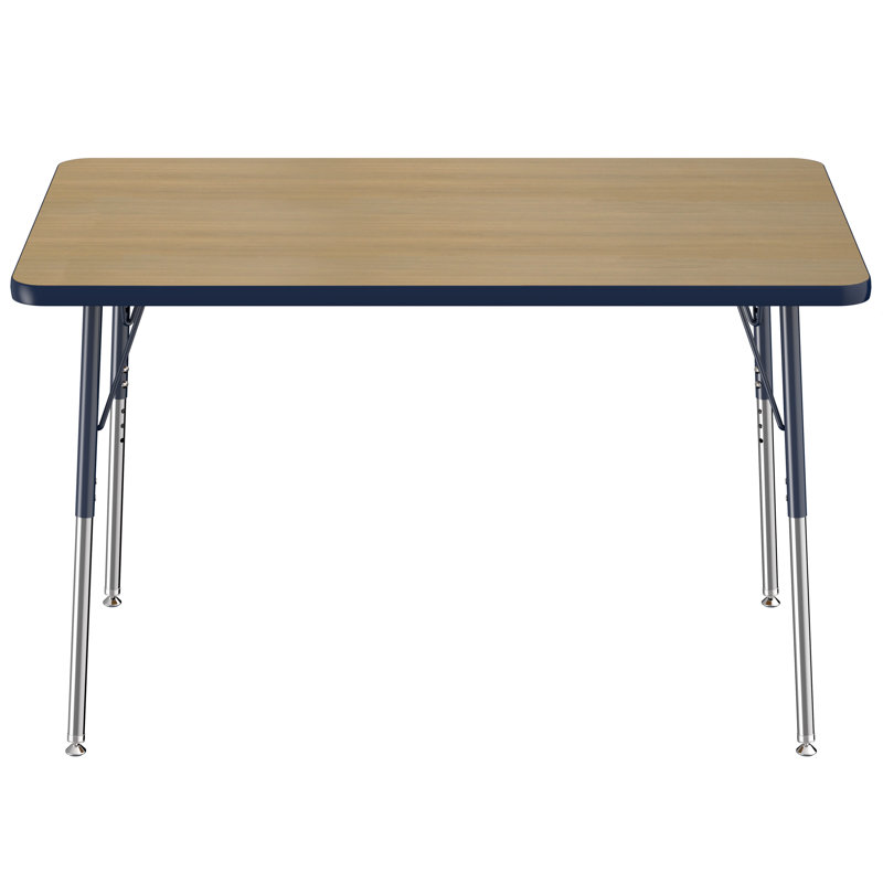 Table rectangulaire d'activité rectangulaire avec pieds réglables, 30" x 48", Chêne Pasadena / bleu marine