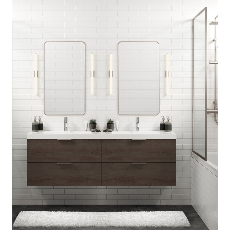 Avila 72" W Wall Mounted Double Bathroom Vanity, Polished Nickel, Gloss White/Single, Biondo