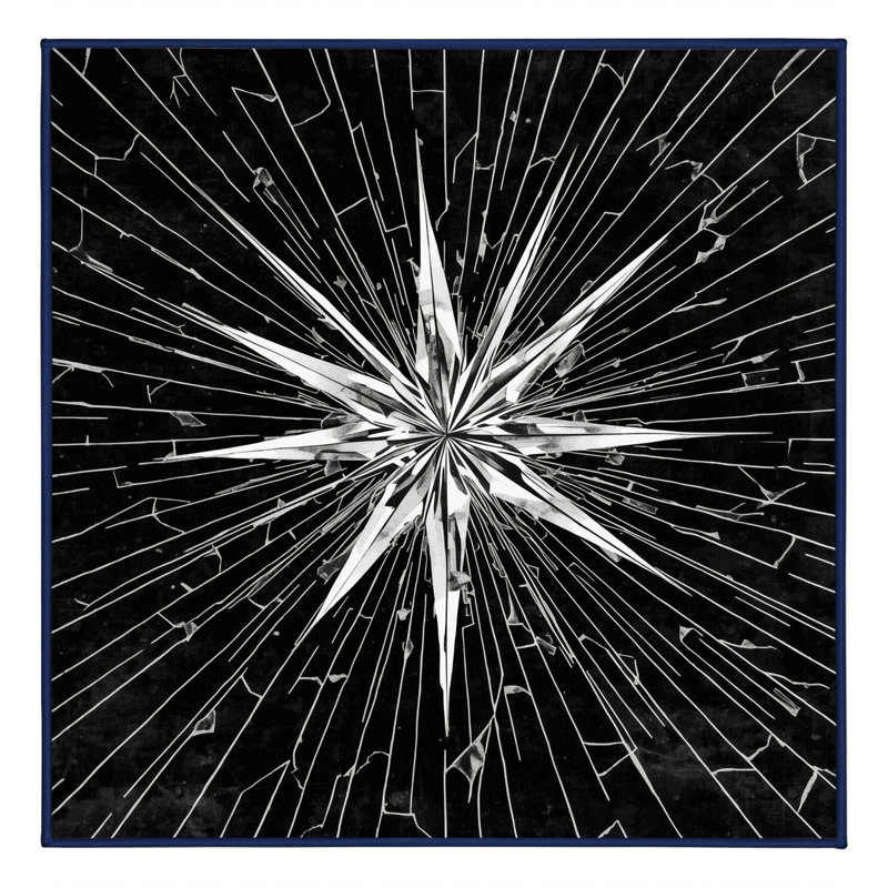Machine Washable Wynsum Art Deco Starburst Rug in Blue – Navy Binding, 7' Square