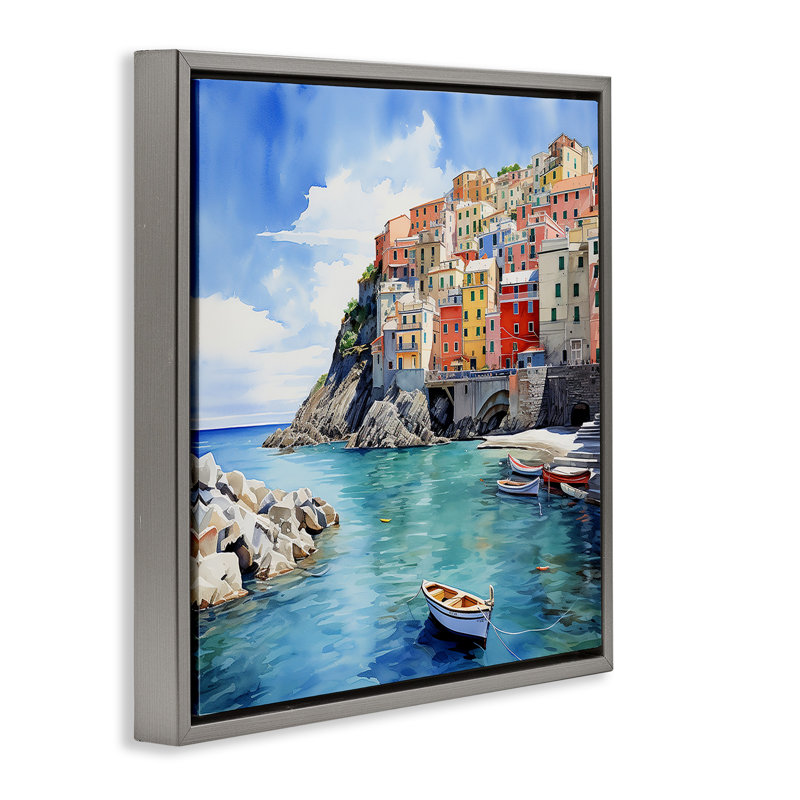 Cinque Terre Port, Cadre flottant gris lustré, H 25 po x l 25 po