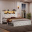 Lit plateforme en velours avec 2 tiroirs sous le lit et rangement pour la tête de lit-960159294