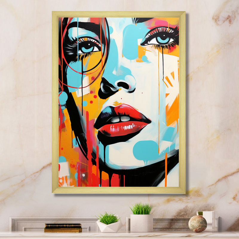 Pop Art bleu et orange Portrait de femme III - décoration murale moderne, H 20 po x l 12 po x P 1 po