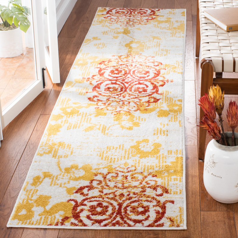 Tapis à motif floral Akshayen, Tapis de couloir 2 pi 2 po x 9 pi