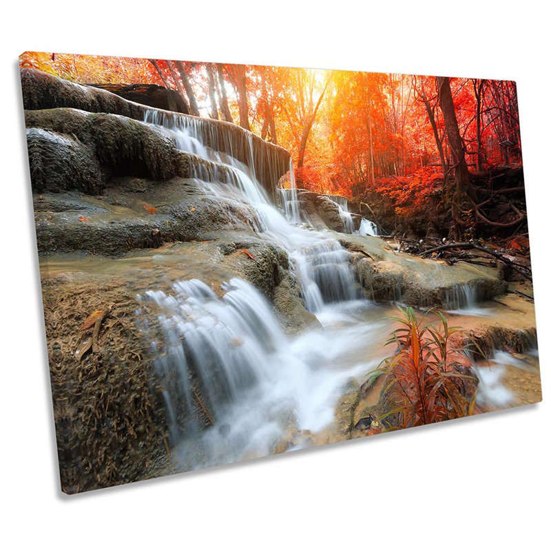Forest Waterfall Sunset - Wrapped Canvas Art Prints, 81.3cm H x 121.9cm W x 4cm D
