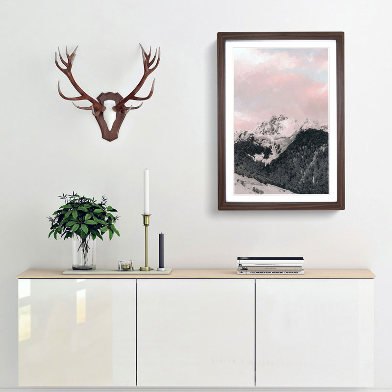 The Pink Mountain in Abstract - Picture Frame Graphic Art Print, Walnut Framed, 65cm H x 48cm W x 2cm D