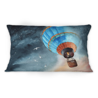 Coussin Blue Air Balloon In Starry Night - Country Printed