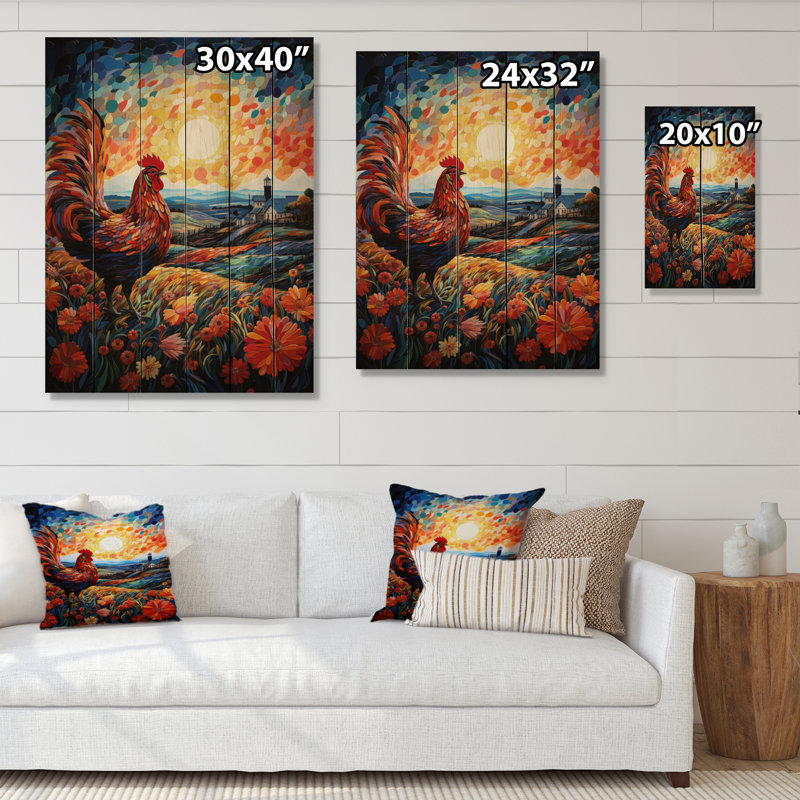 «Roaster Barnyard Serenade II», reproduction sur bois, H 40 po x l 30 po x P 0,78 po
