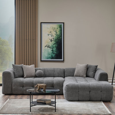 Modern Bouclé Sectional Sofa – Plush Curved Design With Deep Seats, Modular Layout & Teddy Upholstery by Everly Quinn