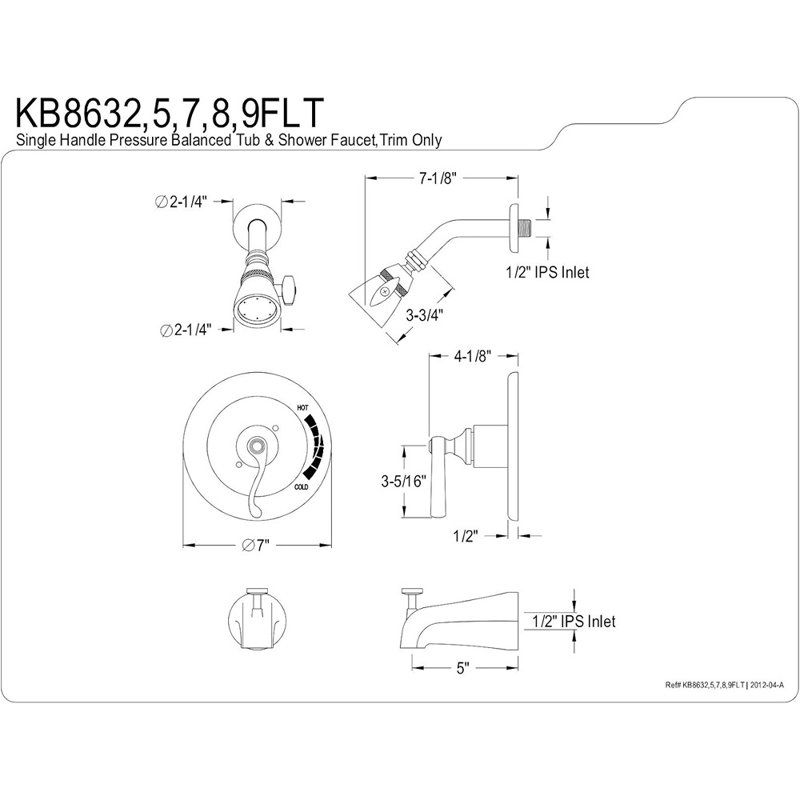 Kingston Brass Royale Single-Handle Pressure Balanced Tub and Shower Faucet, Trim Only, Polished Brass