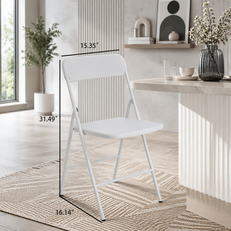 Ensemble de 4 chaises pliantes robustes avec coussin en PP et structure en acier, Blanc, Blanc