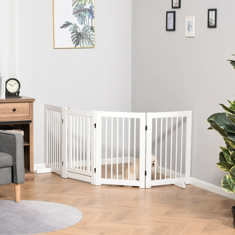 Barrière pour animaux 4 panneaux autoportante pliable avec pieds de support, blanc
