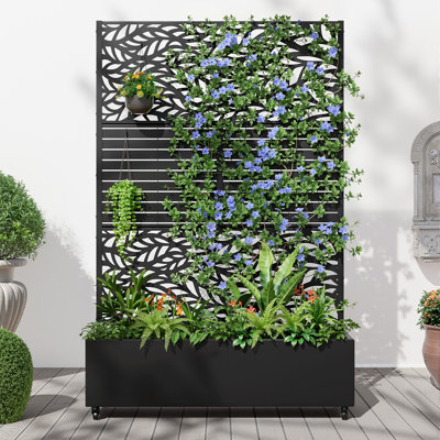 Black Iron Plant Stand with Wheels - 73"H x 16"D x 47"L,Freestanding Modular Design,1pc Set