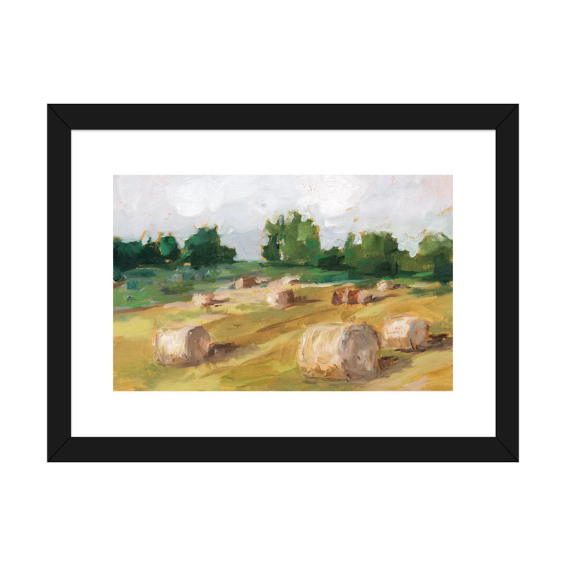 "Hay Field I" par Ethan Harper, reproduction d’art, H 24 po x l 32 po x P 1 po, Papier encadré noir, Blanc