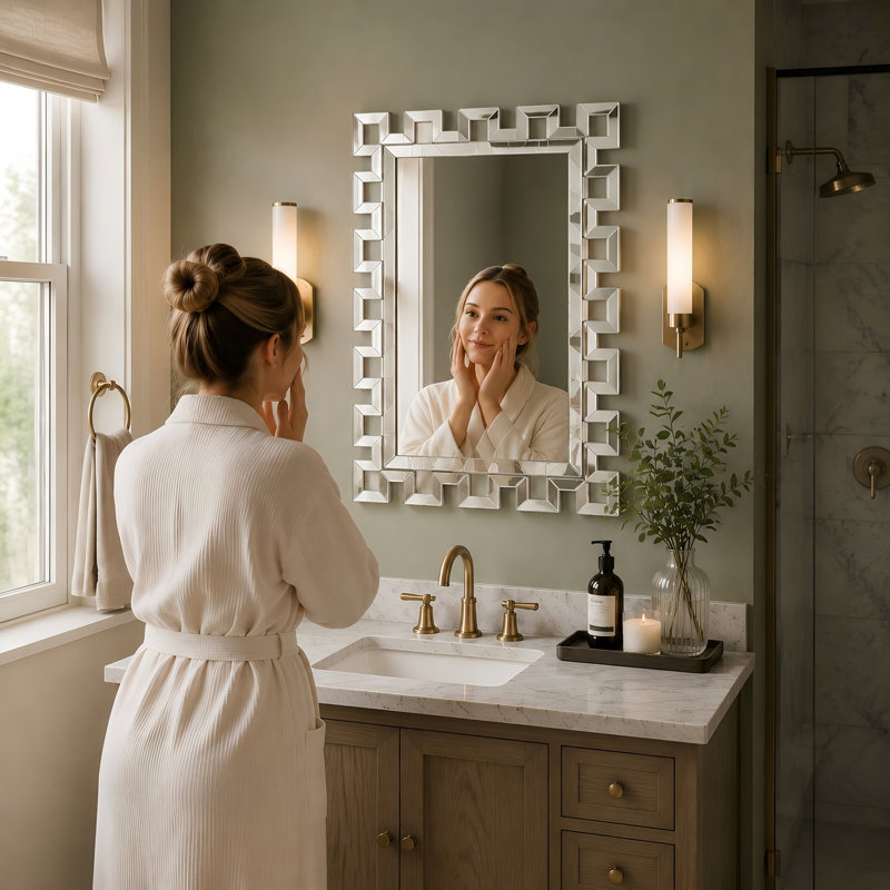   Miroir de salle de bain avec cadre en métal argenté, miroir rectangulaire de 24 po x 36 po, miroir de meuble-lavabo argenté antirouille, suspendu horizontalement ou verticalement