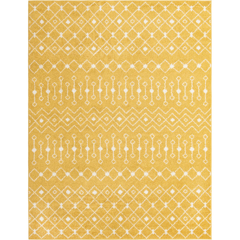 Tapis jaune / ivoire en polypropylène tissé à la machine Briehn, Rectangle 7 pi 10 po x 10 pi
