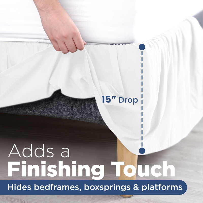 King Size White Cotton Polyester Ruffled Bed Skirt