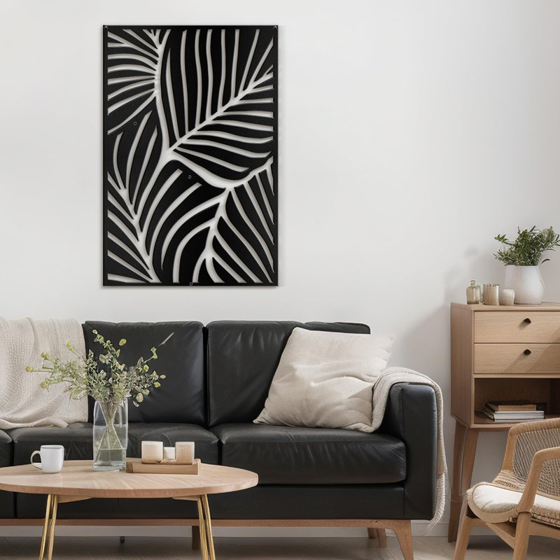 Abstrait feuille de palmier à motif mural moderne abstrait décoratif décoratif à suspendre en métal, Noir