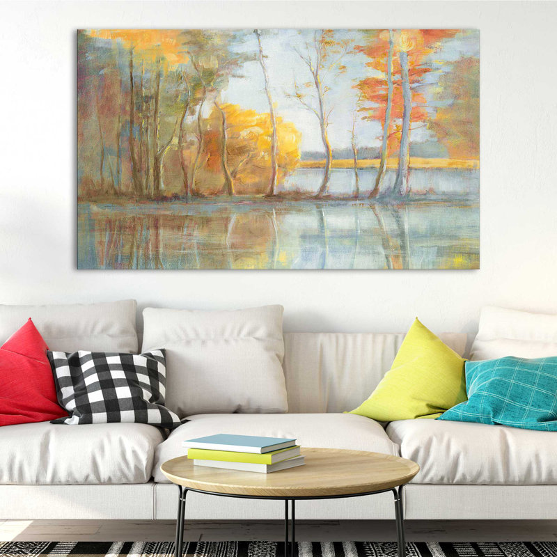 Lakeside Reflection - Peinture, H 28 po x l 48 po x P 1,5 po, Toile tendue