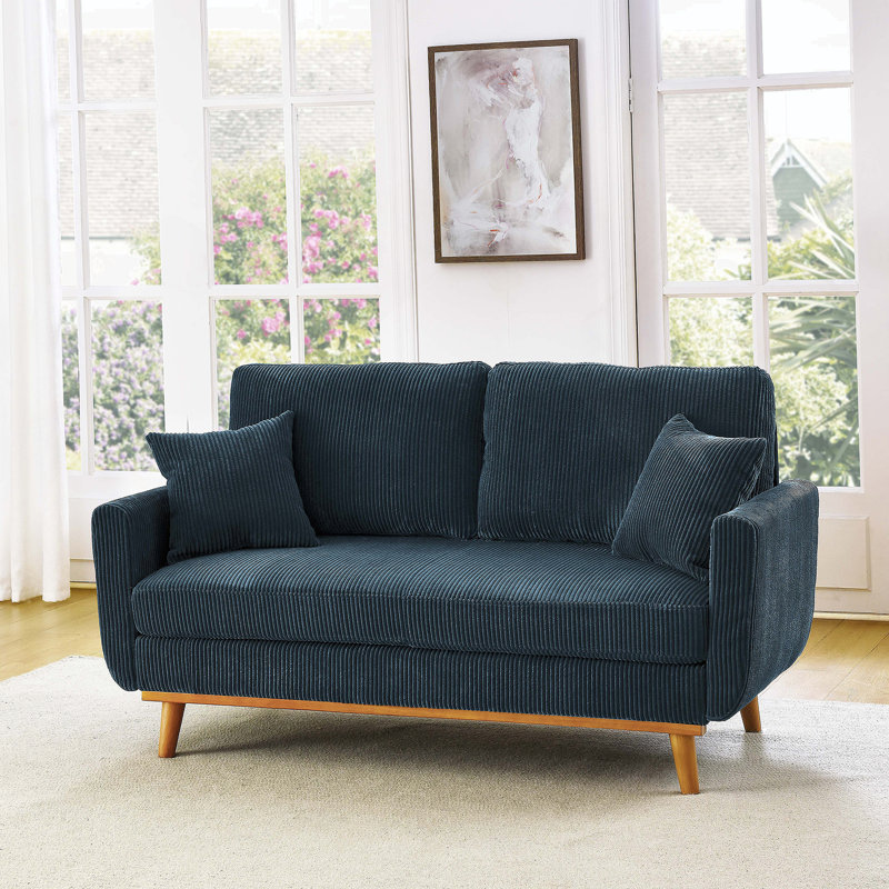 Artina 65'' Square Arm Loveseat, Light Gray Corduroy