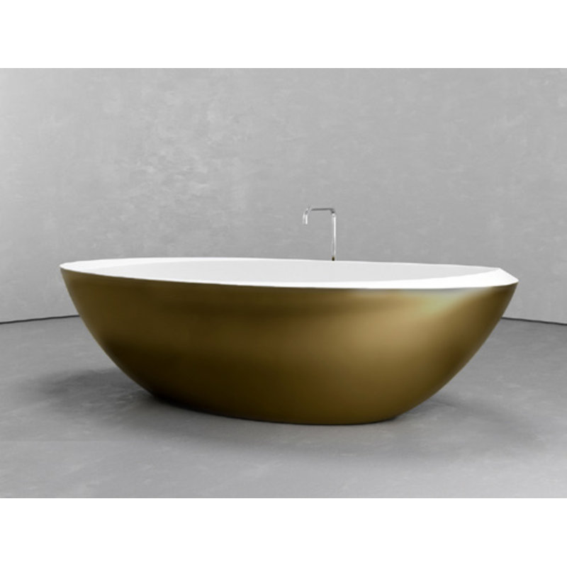 Vast Studio Aged Brass Freestanding Oval Bathtub –  Brass/Green Interior Deep Soaking Solid Surface Tub with Metallic Luxury Finish & Contemporary Spa-Inspired Design
