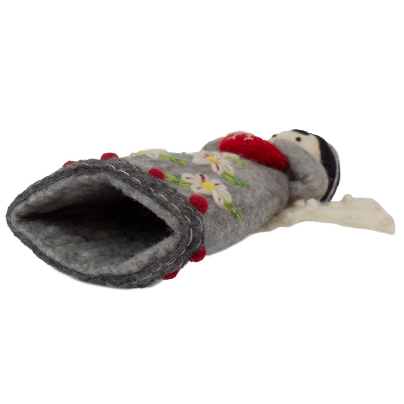 Handmade Grey Felt Angel Tree Topper with Floral Design