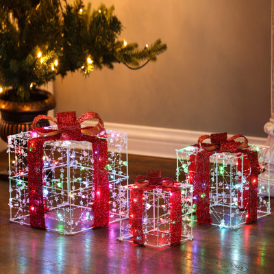 3 Piece Christmas Presents Lighted Display Set with Remote, Indoors/Outdoors