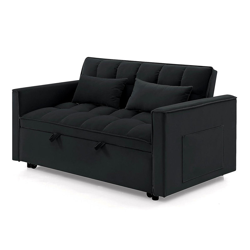 Canapé-lit pliant polyvalent de 54,33 pouces en 3 longueurs, canapé-lit moderne en velours, dossier réglable (noir)